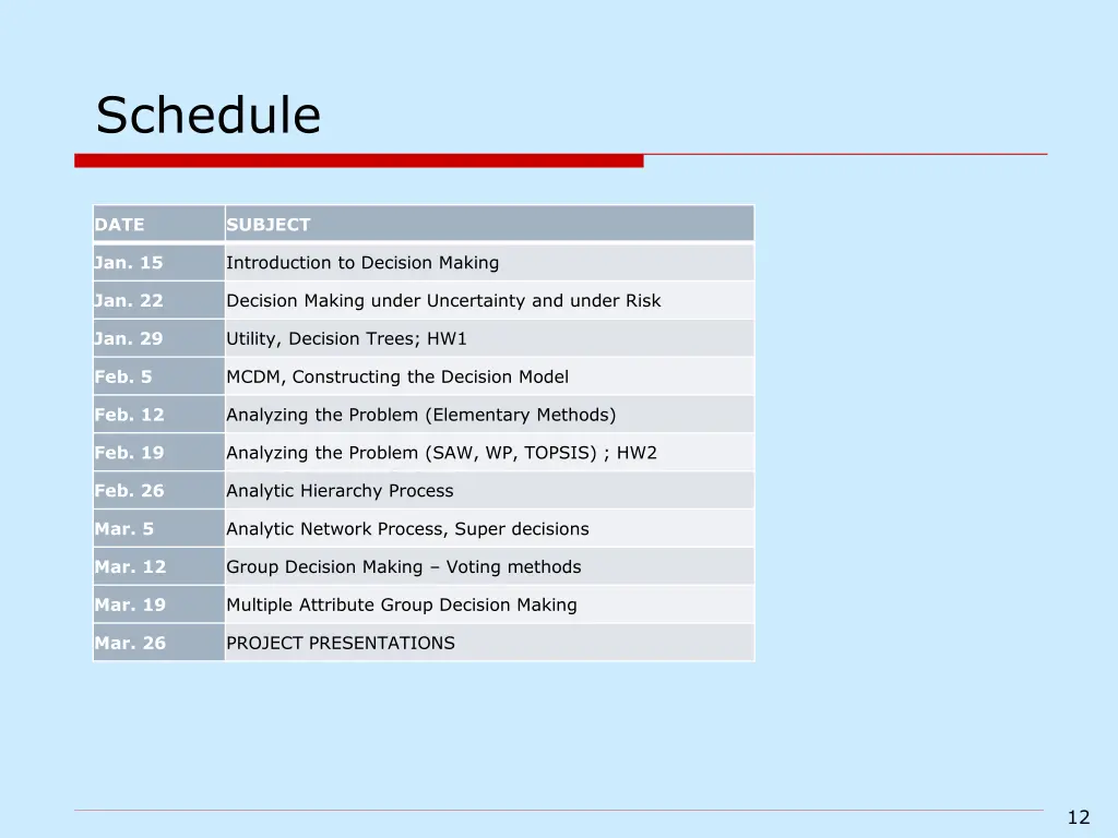 schedule