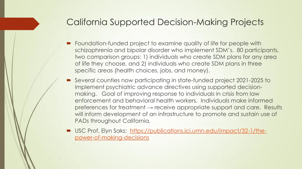california supported decision making projects