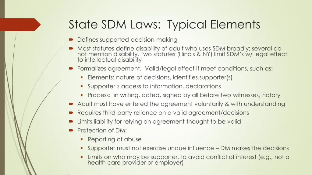 state sdm laws typical elements