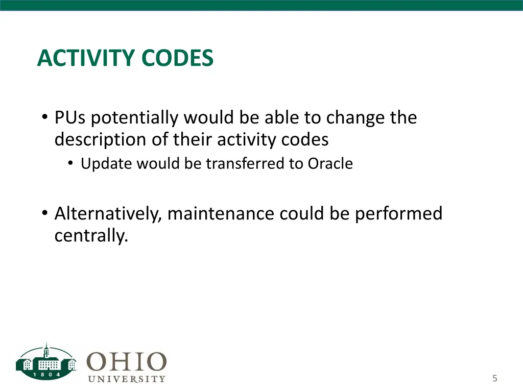activity codes