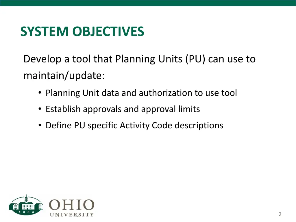 system objectives
