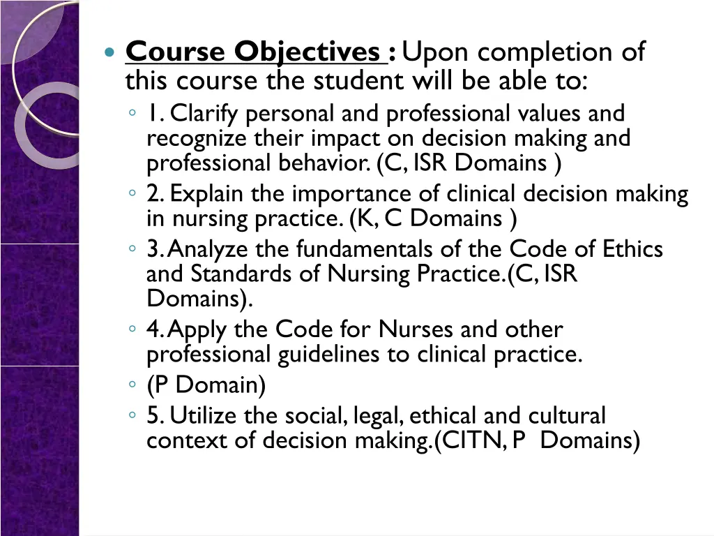 course objectives upon completion of this course