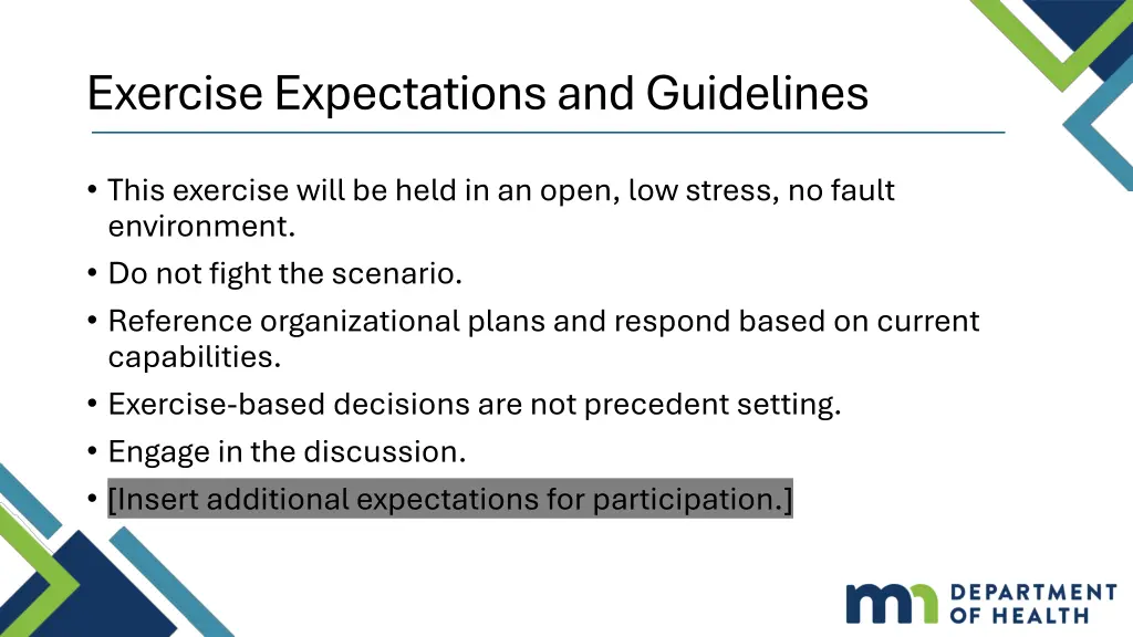 exercise expectations and guidelines