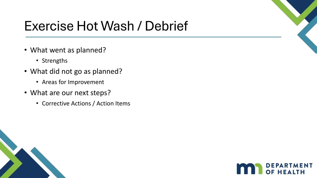exercise hot wash debrief