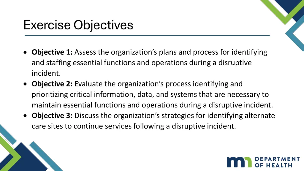 exercise objectives