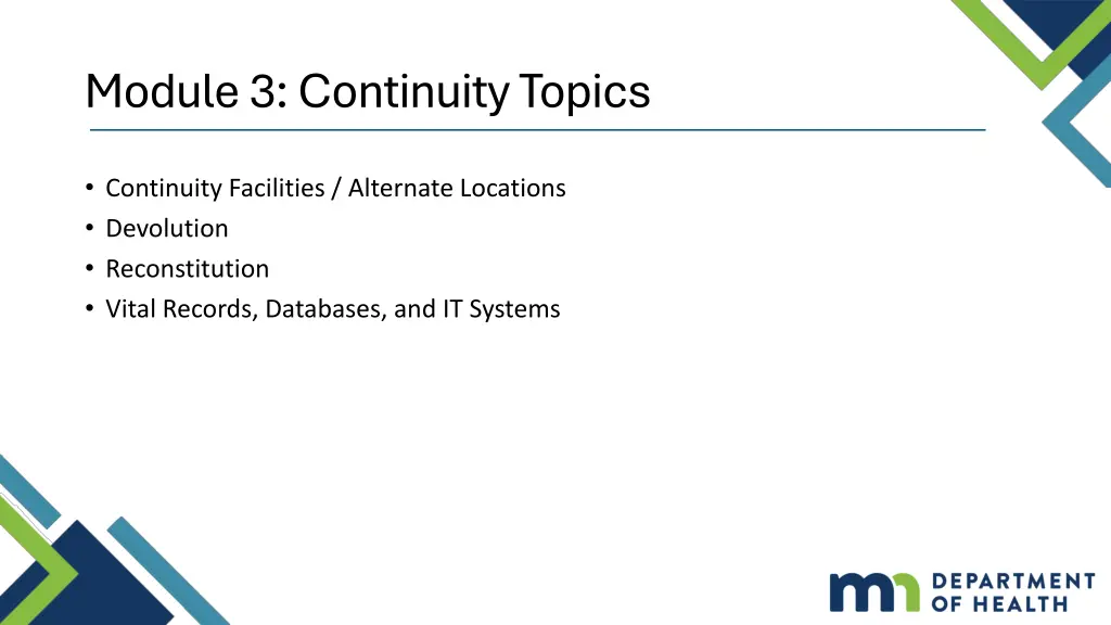 module 3 continuity topics