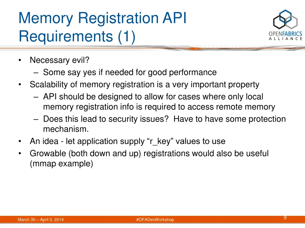 memory registration api requirements 1