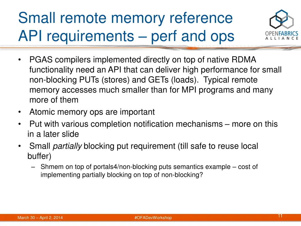 small remote memory reference api requirements