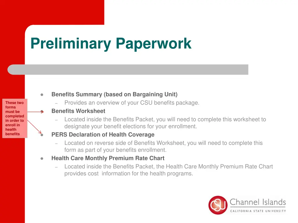 preliminary paperwork