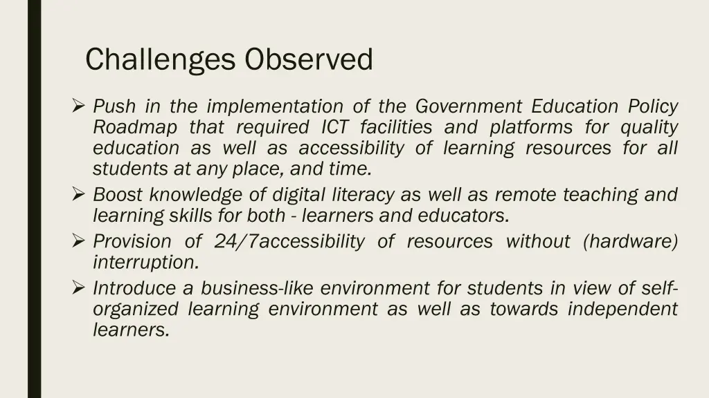 challenges observed