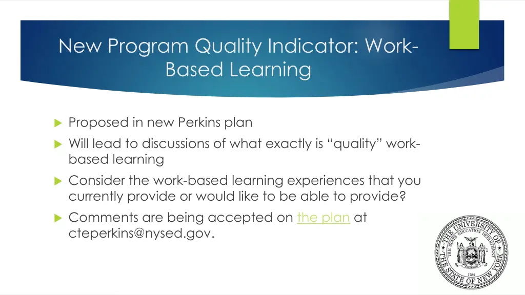 new program quality indicator work based learning
