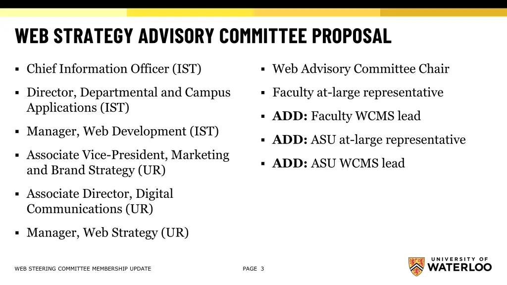 web strategy advisory committee proposal