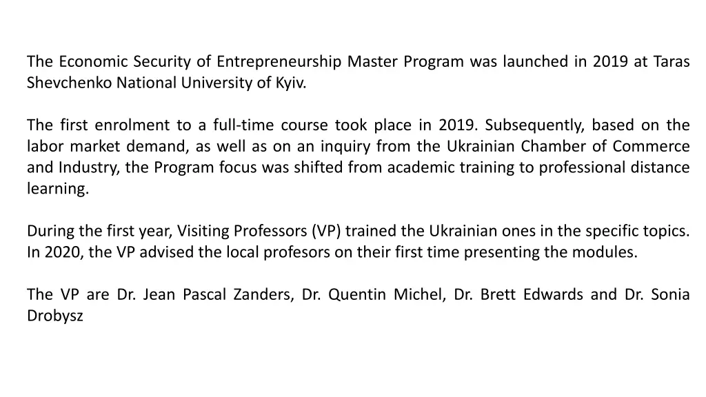 the economic security of entrepreneurship master