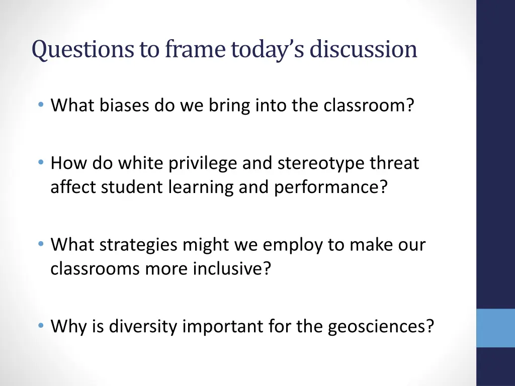 questions to frame today s discussion
