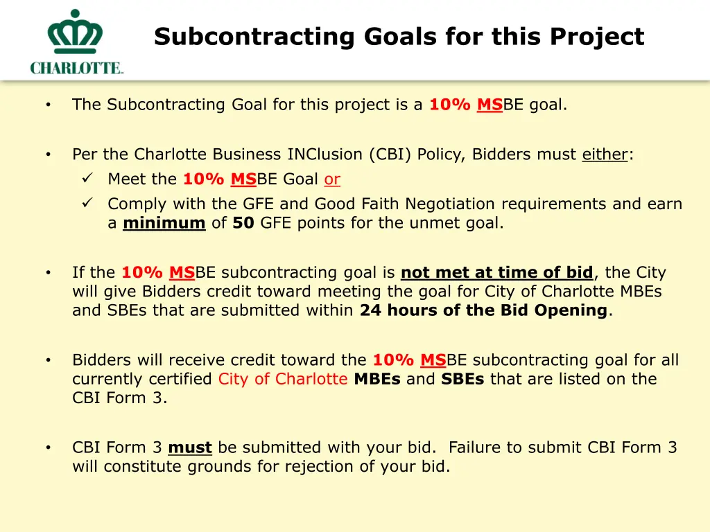 subcontracting goals for this project