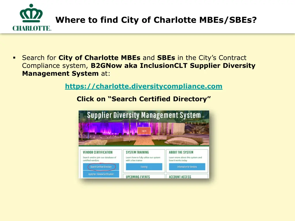 where to find city of charlotte mbes sbes