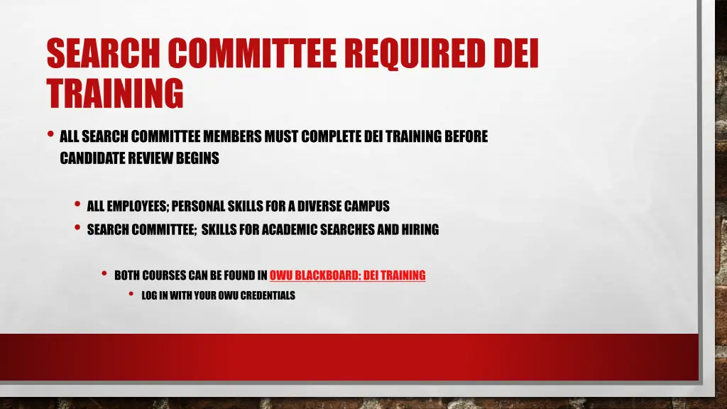 search committee required dei training all search