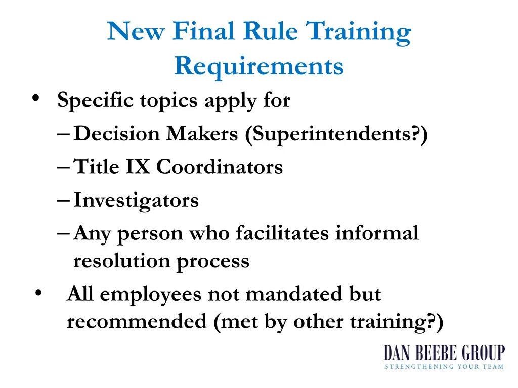 new final rule training requirements specific