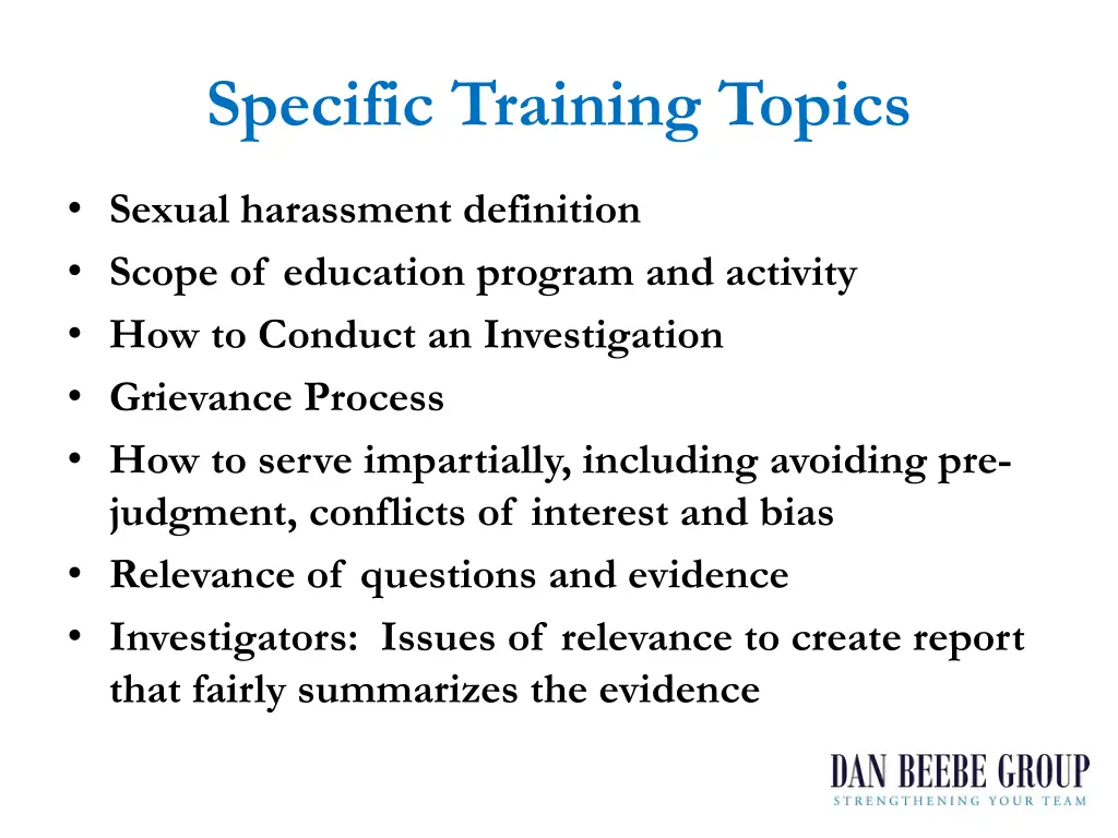 specific training topics