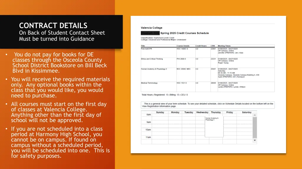 contract details on back of student contact sheet
