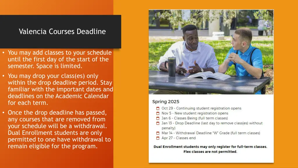 valencia courses deadline