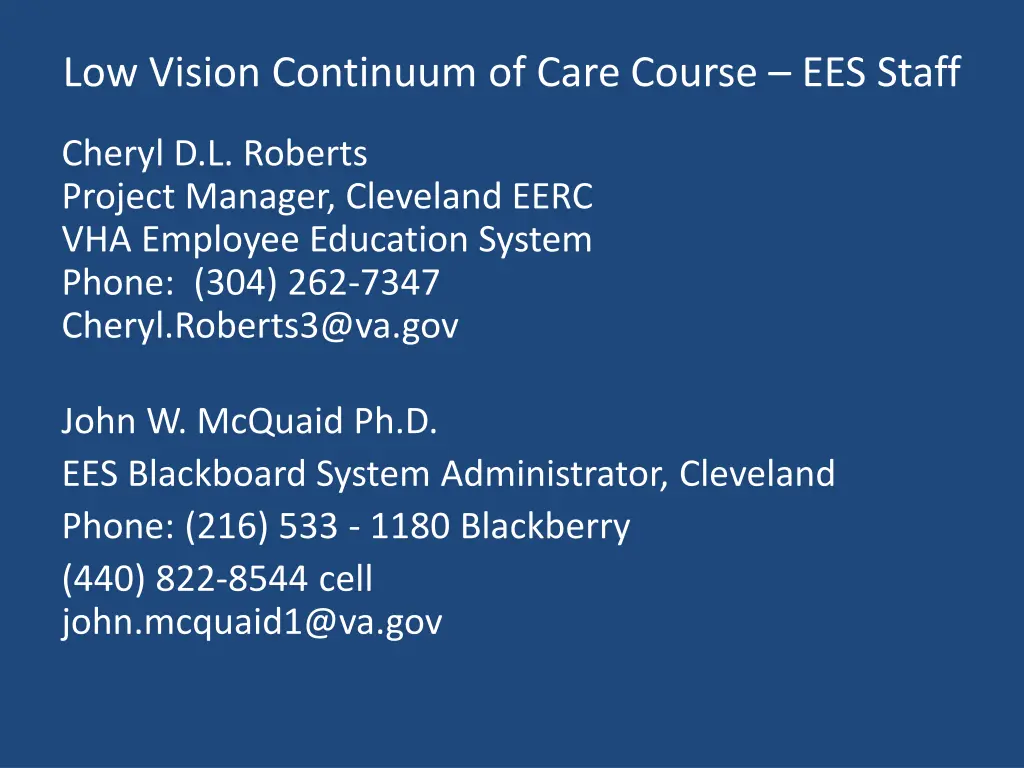 low vision continuum of care course ees staff