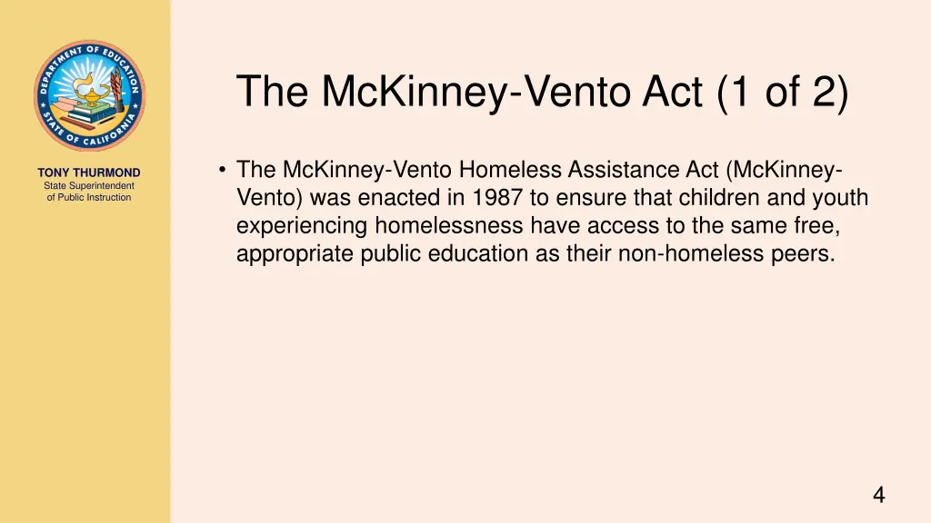 the mckinney vento act 1 of 2