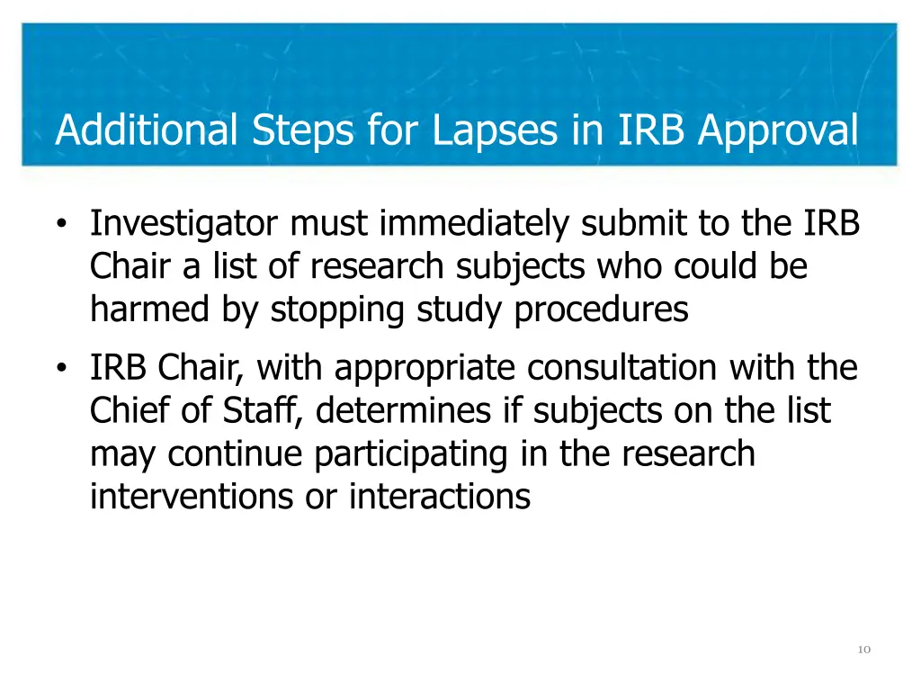 additional steps for lapses in irb approval