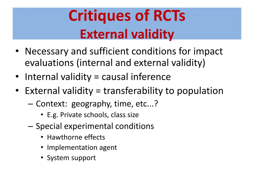 critiques of rcts external validity necessary