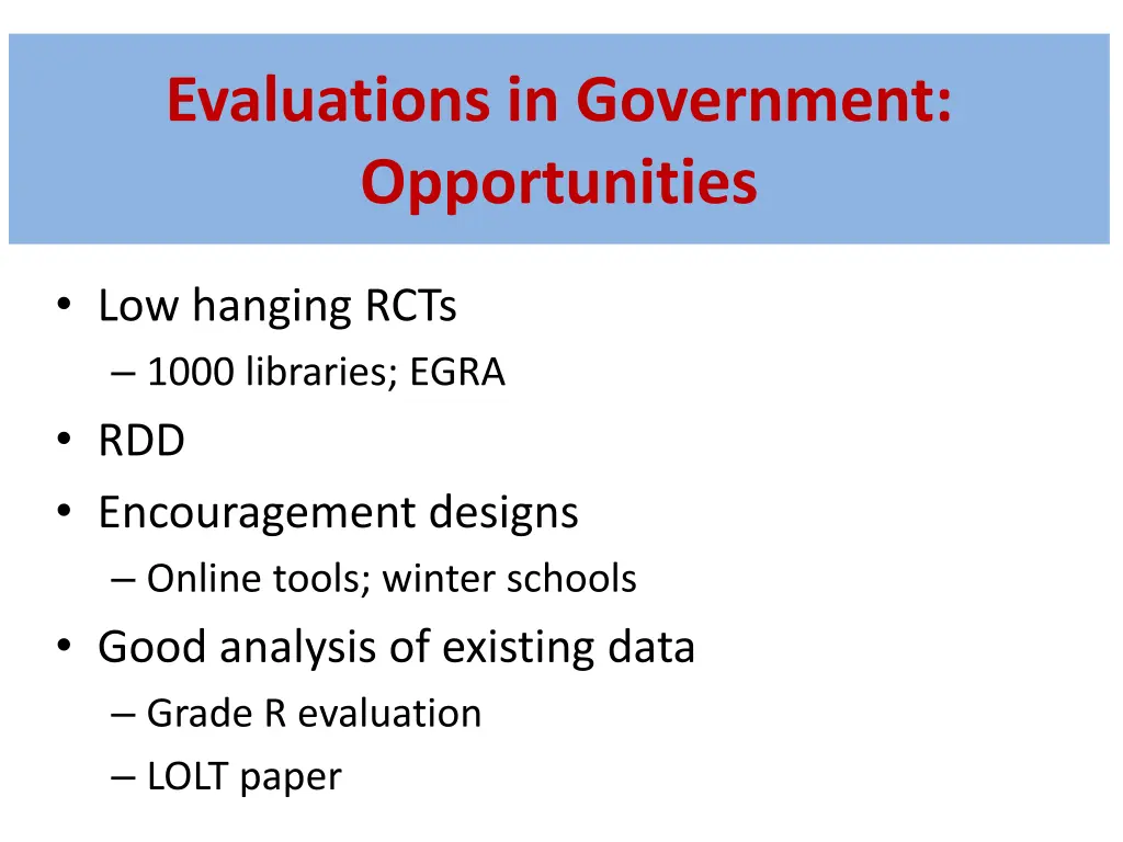 evaluations in government opportunities