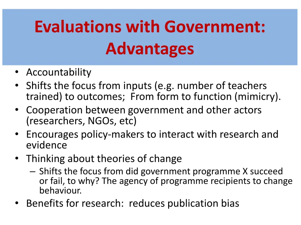 evaluations with government advantages