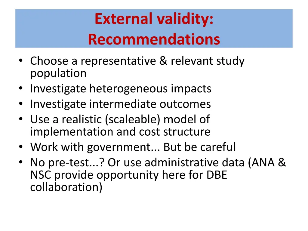 external validity recommendations