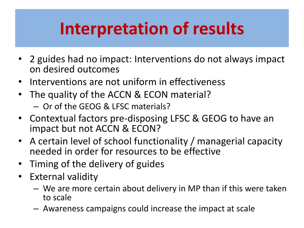 interpretation of results