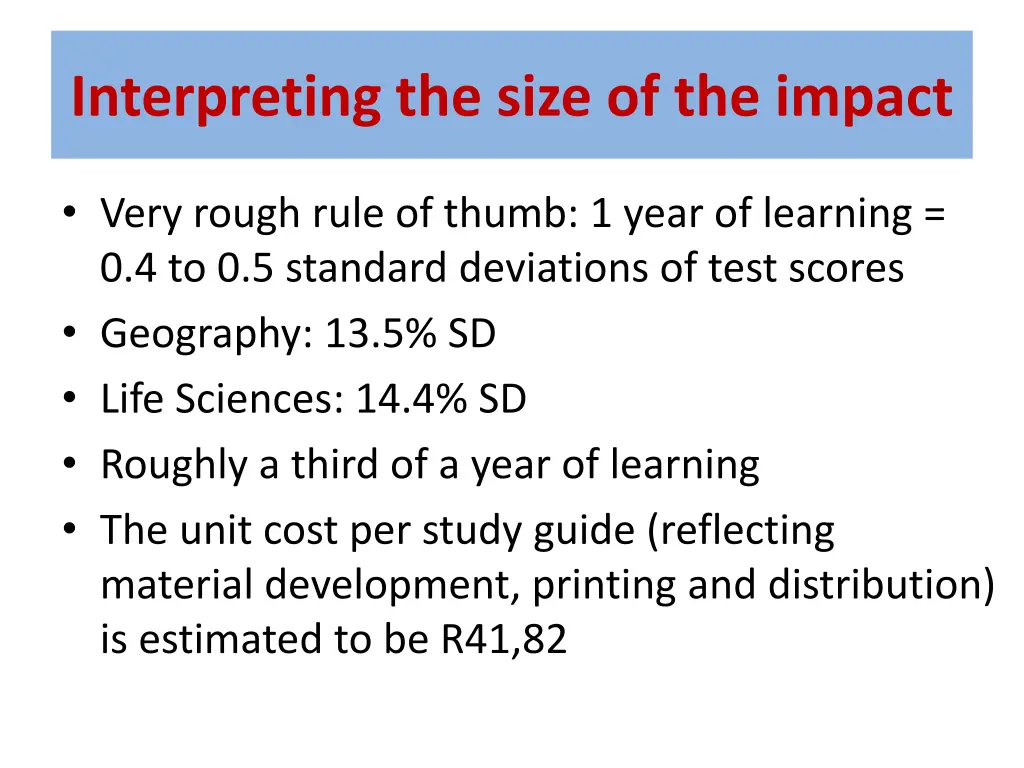 interpreting the size of the impact