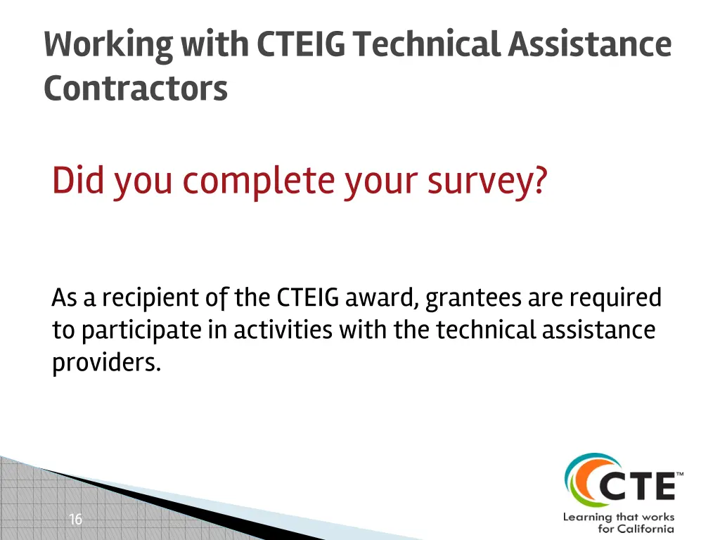 working with cteig technical assistance