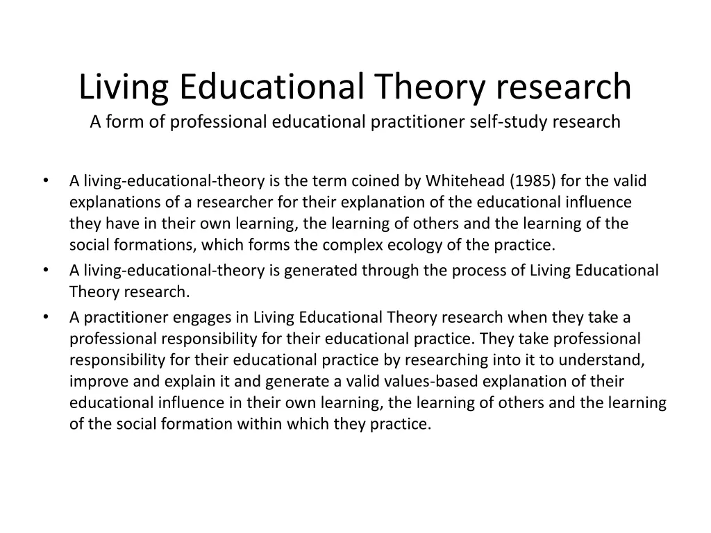 living educational theory research a form