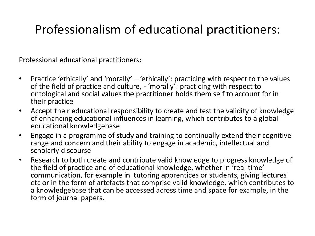 professionalism of educational practitioners