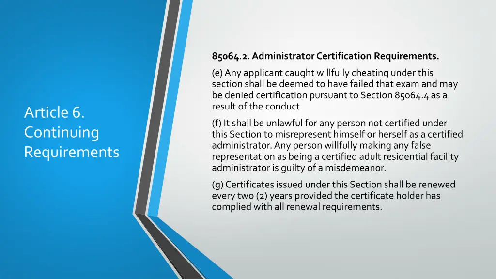 85064 2 administrator certification requirements 8