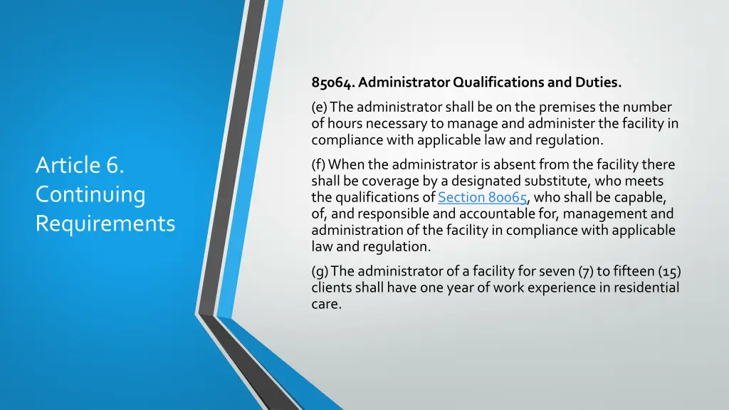85064 administrator qualifications and duties 1