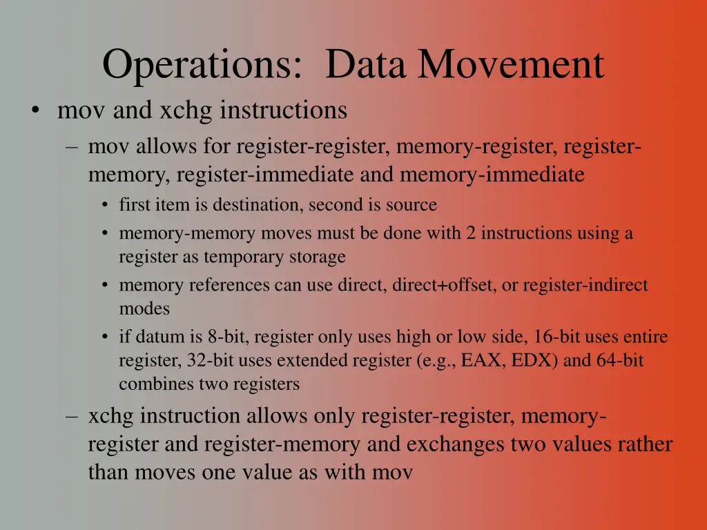 operations data movement mov and xchg