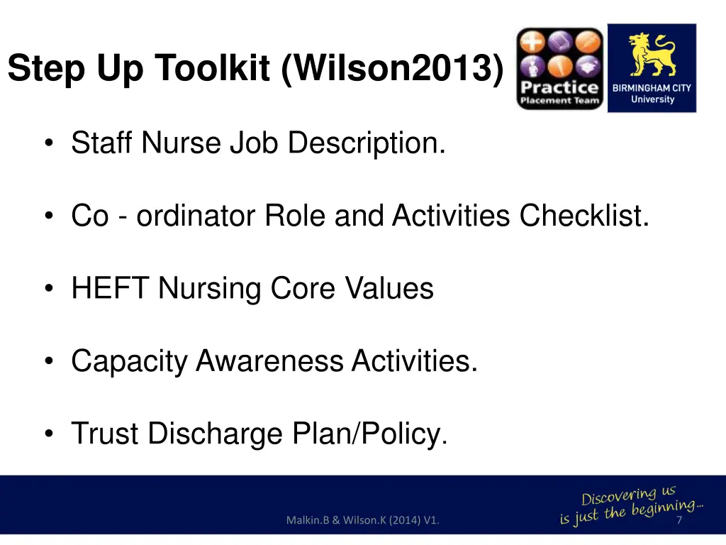 step up toolkit wilson2013