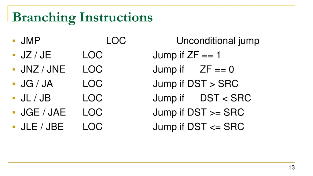 branching instructions