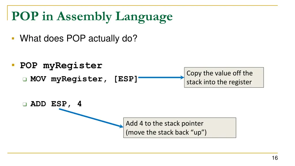 pop in assembly language