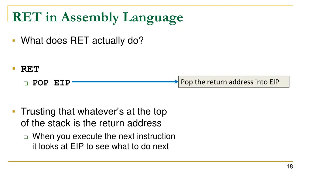 ret in assembly language