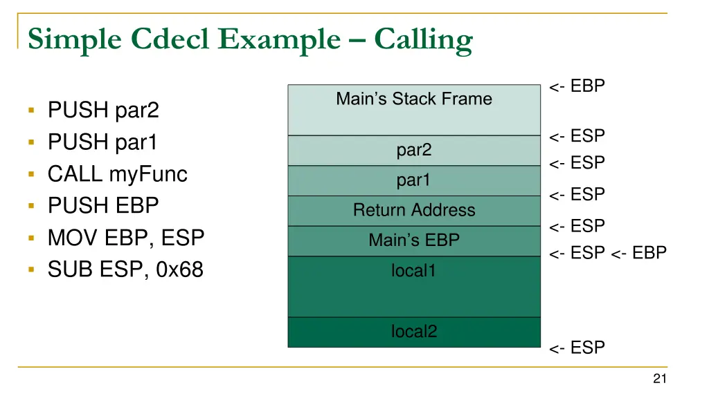 simple cdecl example calling