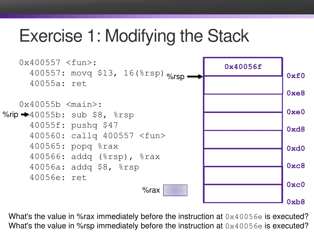 exercise 1 modifying the stack