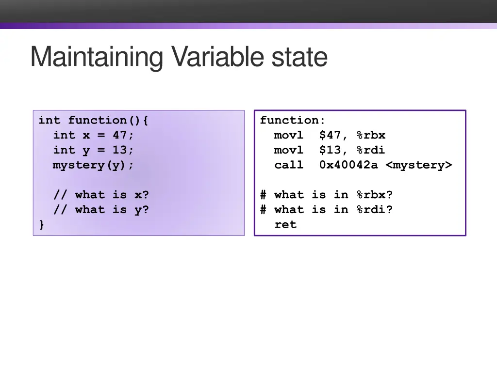 maintaining variable state