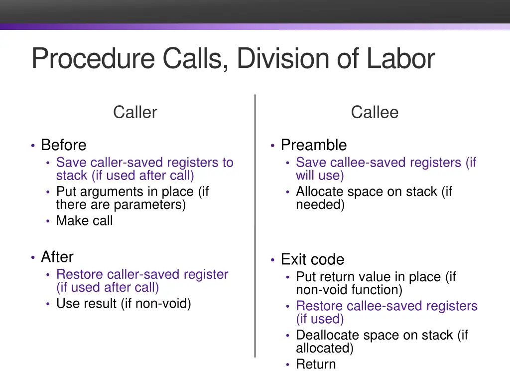 procedure calls division of labor