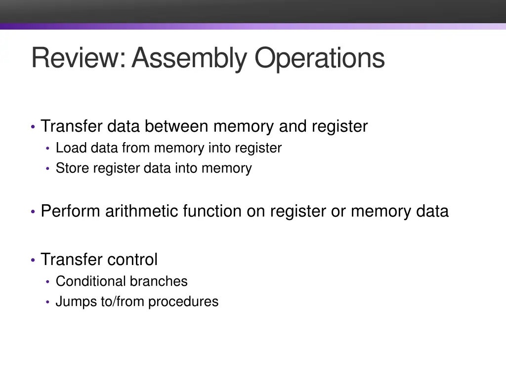 review assembly operations