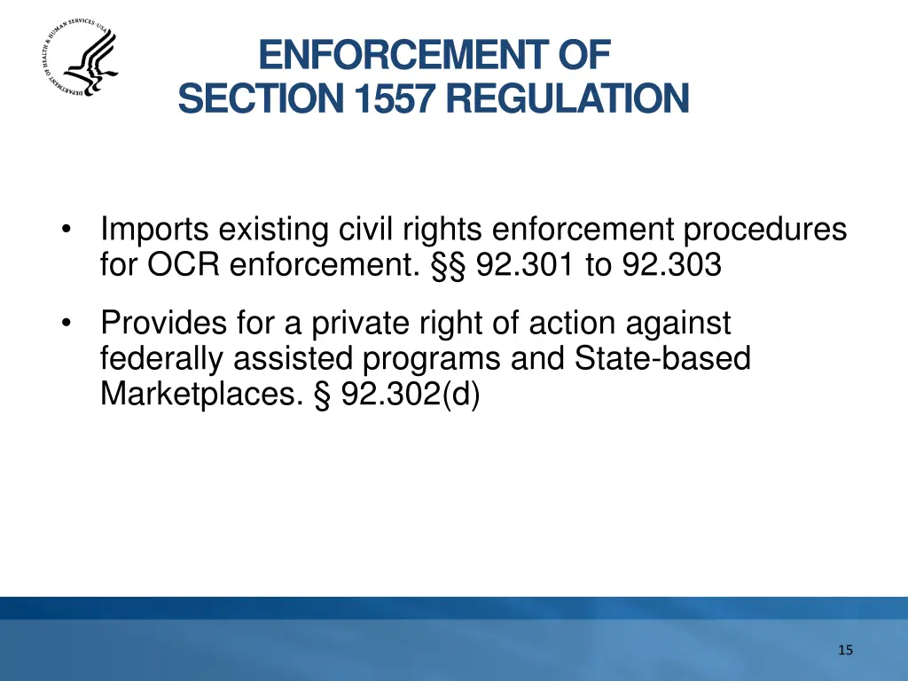 enforcement of section 1557 regulation